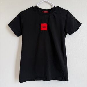 HUGO Kids Black Tee with Bold Red Patch